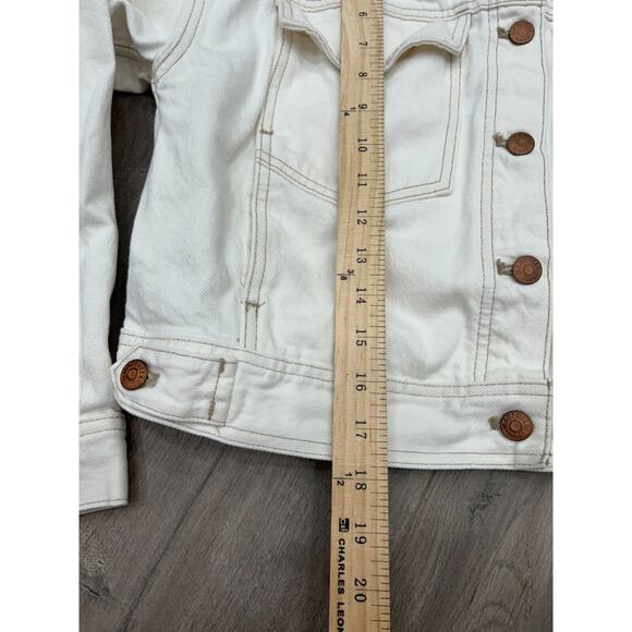 Madewell Women's Collared Button Up Crop Denim Jacket In Tile White Size Small - Picture 7 of 8